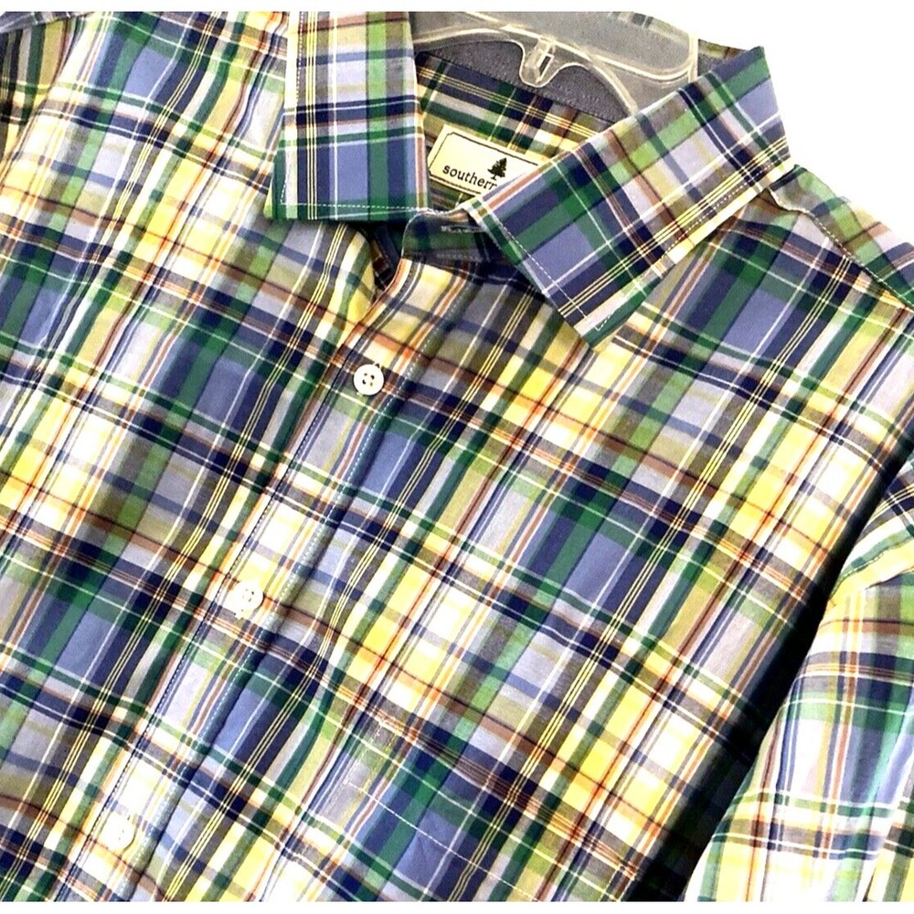 Southern Pines Men’s Plaid Shirt XXL Blue Yellow Long Sleeve Cotton